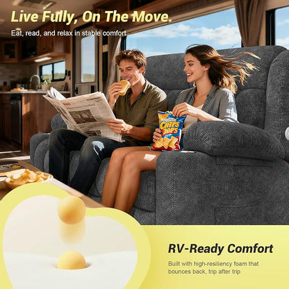 RV Loveseat Recliner Sofa, Reclining Loveseat Home Theater Seating with USB Ports, Cup Holders, Insert Pockets, Wall Hugger RV Recliners for Movie Room, Recline Movie Seats Gaming Sofa, Gray