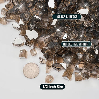 Skyflame Fire Pit Glass Rocks, 15 Pound Bronze Reflective Fire Glass for Outdoor Indoor Fire Bowl Fireplace, 1/2-Inch