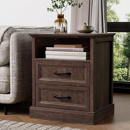 Tradare 3 Pcs Farmhouse Dresser and Nightstand Sets for Bedroom, 7 Drawer Dresser & Nightstand Set of 2, Rustic Wooden Chest of Drawers Wide Storage Organizer for Bedroom, Brown