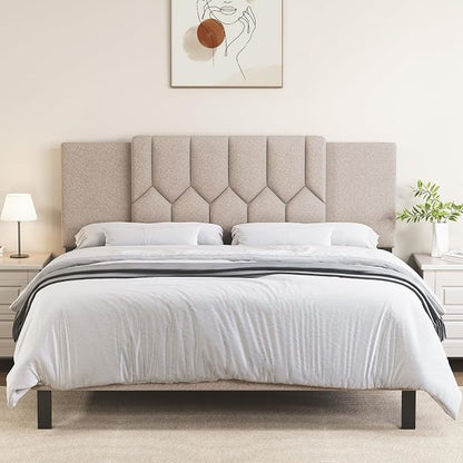 Upholstered Tufted Headboard, 3 in 1 Headboard for Full/Queen/King Size Bed, Height & Width Adjustable Head Board, Attach Frame, Study & Comfortable, Ideal for Bedroom, Dorm, Guest Room, Beige