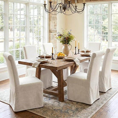 chairus Slipcovered Parsons Dining Chairs Set of 6, Upholstered Dining Room Chairs with Washable Linen Cover & High Back, Modern Farmhouse Wooden Side Kitchen Chairs, Cream White