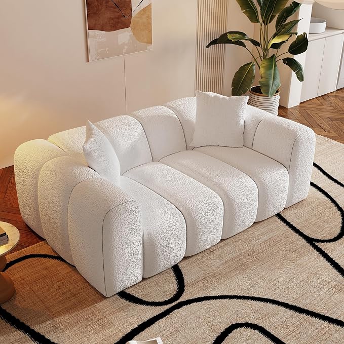 WHGBJA 70" Cloud Couch with Armset, Loveseat White Couch, Reclining | Chenille Fabric Sleeper Sofa, Recliner Couch Bed for Bedroom/Living Room, 2-3 Seater
