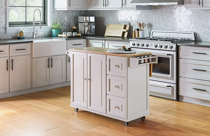 Homestyles Dolly Madison Off-White Mobile Kitchen Island Cart with Wood Drop Leaf Breakfast Bar