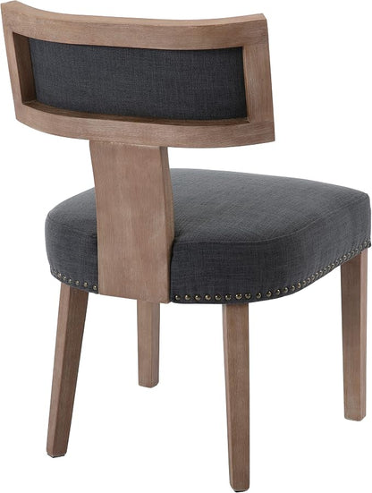 RIVOVA Mid Century Modern Dining Chairs Set of 2 Linen Fabric Upholstered Kitchen Side Chairs with Nailhead Trim, Modern Kitchen Armless Solid Wood Dining Chairs, Charcoal