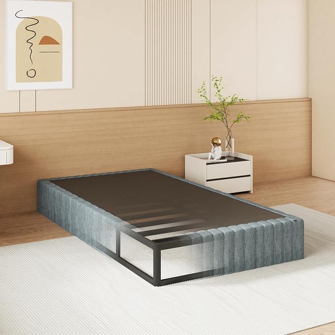 NHODIR 9 Inch Box Spring Twin Size Bed Base, Heavy Duty Metal Twin Mattress Foundation with Upholstered Fabric Cover, Noise Free, Easy Assembly, Black