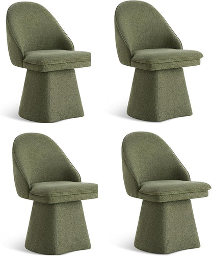 KISLOT Swivel Dining Chairs Modern Desk Chair Upholstered Linen Fabric Side Chair for Kitchen Dining Room Bedroom,Moss Green,4 Box