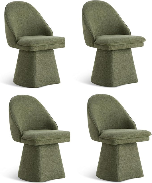 KISLOT Swivel Dining Chairs Modern Desk Chair Upholstered Linen Fabric Side Chair for Kitchen Dining Room Bedroom,Moss Green,4 Box