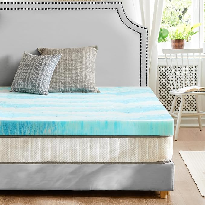 Sweetcrispy Mattress Topper Full, 4 Inch Thick Memory Foam Gel Infused Cooling Toppers Pad for Full Size Bed, Sleeper Sofa, RV, Camper, CertiPUR US Certified, Ventilated and Breathable, Blue