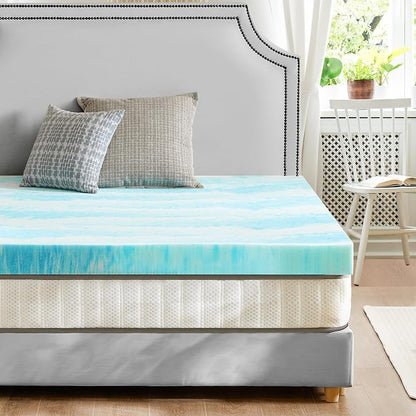 Sweetcrispy Mattress Topper Full, 4 Inch Thick Memory Foam Gel Infused Cooling Toppers Pad for Full Size Bed, Sleeper Sofa, RV, Camper, CertiPUR US Certified, Ventilated and Breathable, Blue
