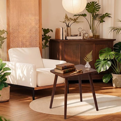 FORAOFUR Small Side Table with Wooden Legs, Short Coffee Table, Brown | Solid wood legs for stability, fits sofa/bedside/small apartments, lightweight, minimalist brown, quick assembly with tools