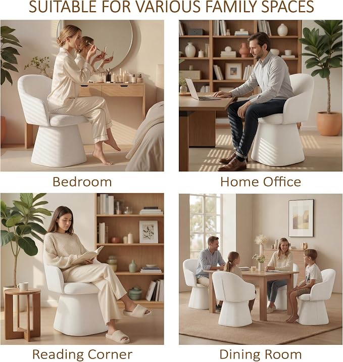 KISLOT Swivel Dining Chairs Set of 4, Upholstered Modern Barrel Dining Chairs with 360° Swivel Base, Chenille Velvet Fabric Accent Kitchen Chairs with Arms, Padded Dining Room Chairs, Cream