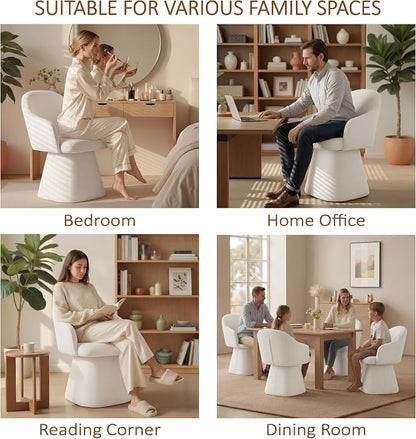 KISLOT Swivel Dining Chairs Set of 4, Upholstered Modern Barrel Dining Chairs with 360° Swivel Base, Chenille Velvet Fabric Accent Kitchen Chairs with Arms, Padded Dining Room Chairs, Cream