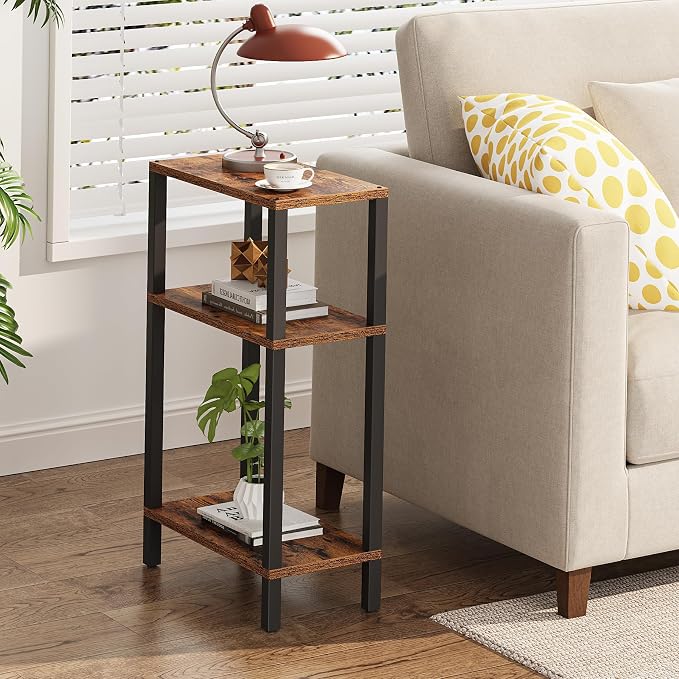 TUTOTAK Small Side Table, Narrow End Table, Skinny Sofa Table, Slim Nightstand, Couch Table, Living Room, Bed Room, Brown TB01BB077