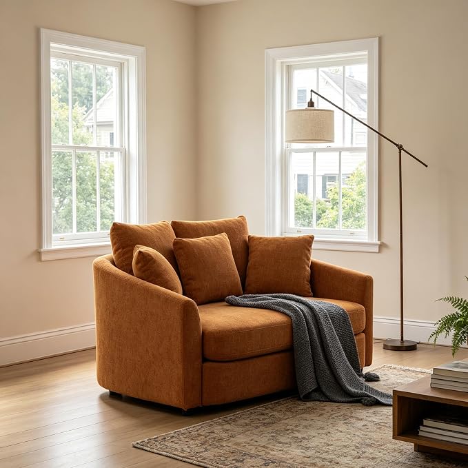ERYE 56.3" Chenille Upholstered Accent Chair Deep Seat for Living Room Bedroom, Oversized Leisure Cushion Armchair W/ 5 Pillows and Removable Cover for Home Apartment Office