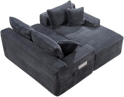 106-Inch Oversized U-Shaped Right Facing Corner Compressed Sofa Modular Boneless Cloud Sectional Sofa Floor Foam Couch W/Chaise & Ottoman, Corduroy Corner Boneless Cloud Couch
