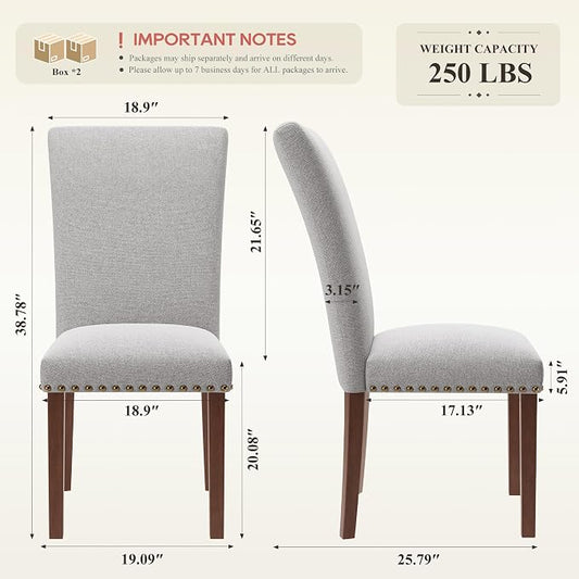 MALOL Dining Chairs Set of 4, High Back Dining Chair with Wood Legs and Nailhead Trim, Modern Padded Kitchen Room Chairs for Dining Room/Restaurant, Light Grey