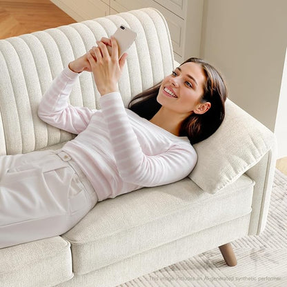 ONBRILL 64.5" Loveseat Sofa, Chenille Loveseat Couch for Living Room, 23.2" Deep Seat Love Seat with Padded Arms, Comfy Modern Small Couches for Bedroom, Small Spaces, Dorms, Office, Beige