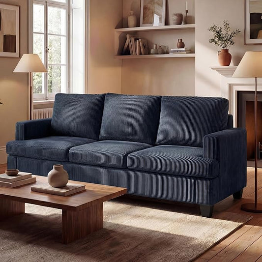 YOUDENOVA Sofa, 89" 3-Seater Deep Seat Sofa, Modern Comfy Couches for Living Room Apartment Lounge, Blue Corduroy