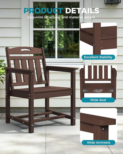 Ciokea HDPE Outdoor Patio Dining Chairs Set of 2, All-Weather Porch Chair with Wide Seat, Durable Outdoor Furniture for Backyard, Garden, Lawn & Poolside, Brown