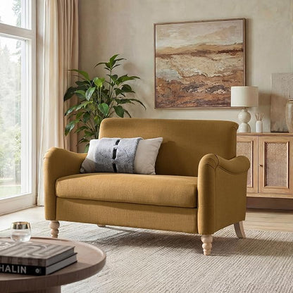 EcoHarbor Living 50.5" Mid-Century Modern Couch, Upholstered Sofa with Armrests, Stripe Mini Couches for Small Spaces, Living Room, Bedroom, Office, Apartment, Golden