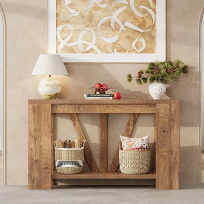 Tohomeor Console Table for Entryway, 47 Inches Narrow Sofa Table Behind The Couch, Farmhouse Wood Entry Table with Storage Shelves for Hallway Foyer Living Room, Rustic Wood Grain