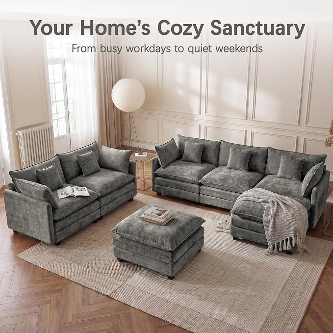 Oversized Loveseat Sofa, 70" Sectional Cloud Couch, 2 Seat Modern Comfy Sofa Chenille Deep Seat Couches with 2 Pillows, for Small Apartment, Living Room (Grey, 70" Loveseat)