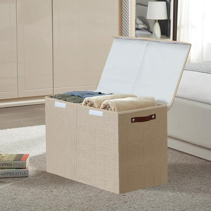Bagnizer Large Toy Storage Box with Lids, Collapsible Sturdy Baby Storage Organizer Chest Bin Basket for Kids, Boys, Girls, Playroom, Nursery, Bedroom, Closet 25"x13"x16" (Khaki)