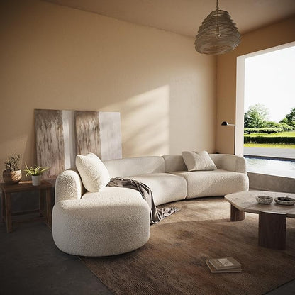 Acanva Formia Boucle Curved Sectional Sofa, 153" W Left Hand, White | Modular Couch, Modern Minimalist, Wood Frame, For Living Room, Apartment, Home Office