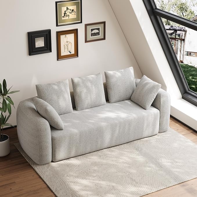 Curved Modern Couch Sofa,Boneless Couch， Modern 3 Seater Cloud Couch,Deep Seat
