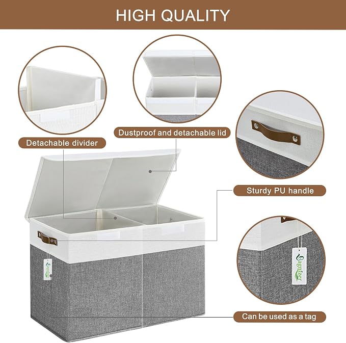 Bagnizer Large Toy Storage Box with Lids, Collapsible Sturdy Baby Storage Organizer Chest Bin Basket for Kids, Boys, Girls, Playroom, Nursery, Bedroom, Closet 25"x13"x16" (Gray and White)