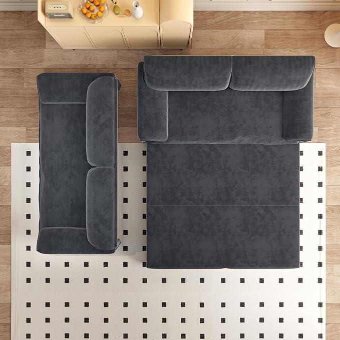 63.8" Sofa Bed Queen Size, Pull Out Couch Bed, 3-in-1 Convertible Sleeper Sofa with Side Pocket, Modern Velvet Futon Couch for Living Room, Small Space, Apartment, Bedroom, Grey