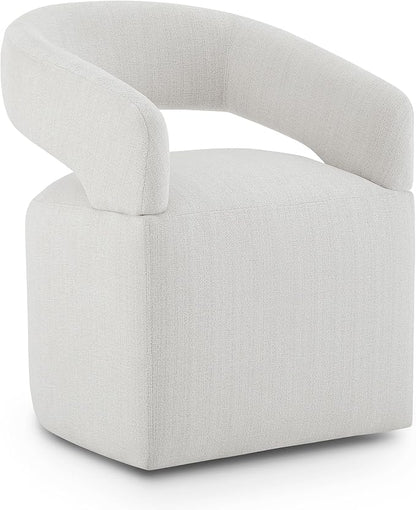 KISLOT Upholstered Dining Chairs Set of 1, Modern Rolling Dining Chairs with Hidden Casters, Arm Kitchen Chairs with Linen Look Fabric, Padded Barrel Chairs for Dining Room, Kitchen, Light Linen