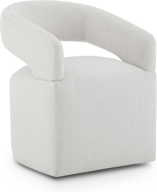 KISLOT Upholstered Dining Chairs Set of 1, Modern Rolling Dining Chairs with Hidden Casters, Arm Kitchen Chairs with Linen Look Fabric, Padded Barrel Chairs for Dining Room, Kitchen, Light Linen