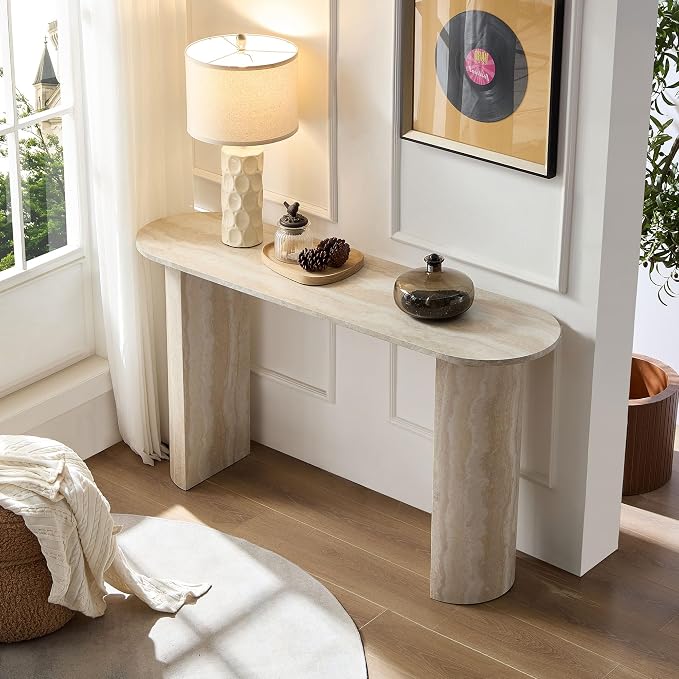 LKTART 55" MDF Console Table for Entryway, Narrow Entryway Table with Faux Mars Marble Pattern, Couch Table Behind Sofa with Curved Legs for Living Room Hallway Foyer