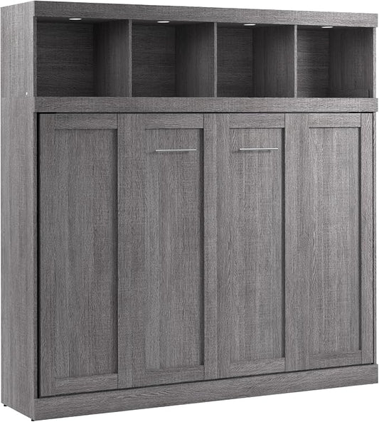 Bestar Queen Size Horizontal Murphy Bed with Storage and Charging Station, 80-inch, for Bedroom or Guestroom, Pur Collection, Modern, Gray