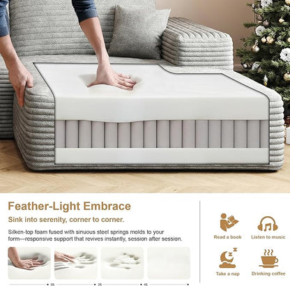 AUGOP 136" Sectional Couches for Living Room Modern Modular Sofa with L-Shape Couchs Upholstered Boneless Couch Deep Seat Sectional Couch with Chaise (Grey, Right Facing Chaise+3Seaters)