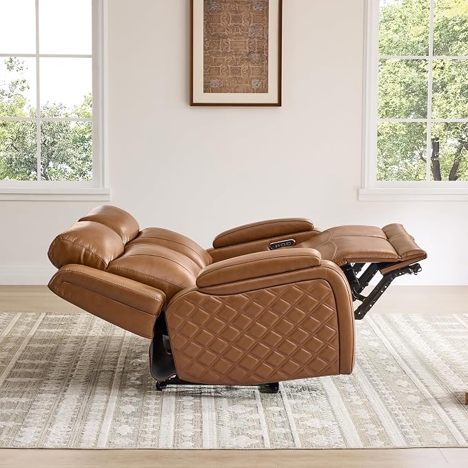 Watson & Whitely Genuine Leather Power Loveseat Recliner Sofa, Zero Gravity Reclining Sofa with Console, Power Headrest & Wireless Charging, Cup Holder, 2-Seater Recliner for Living Room, Saddle Brown