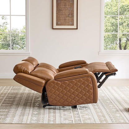 Watson & Whitely Genuine Leather Power Loveseat Recliner Sofa, Zero Gravity Reclining Sofa with Console, Power Headrest & Wireless Charging, Cup Holder, 2-Seater Recliner for Living Room, Saddle Brown