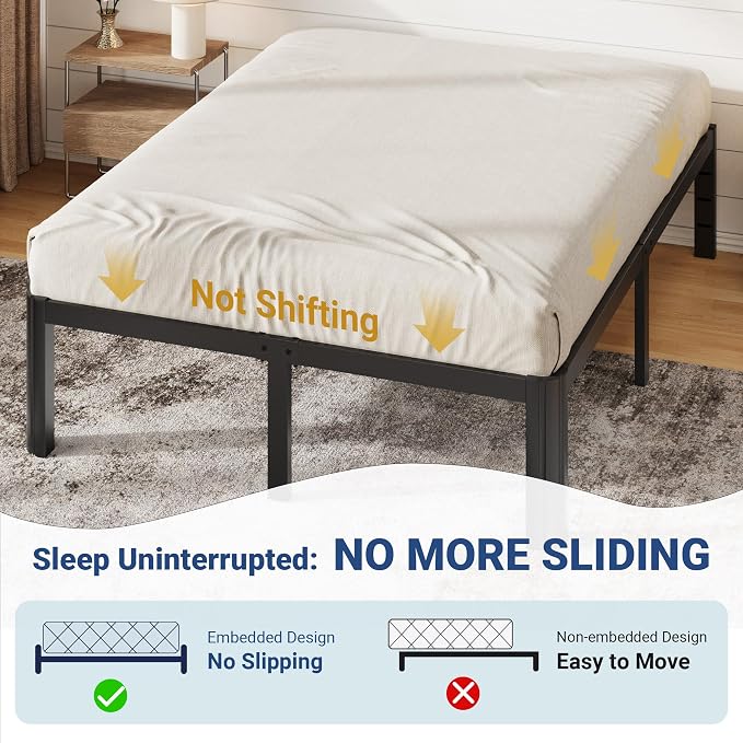 Allewie Metal Full Size Bed Frame, 14 Inch 3500LBS Heavy Duty Platform Bed with Rounded Corner & Under Bed Storage, No Box Spring Needed, Noise Free, Easy Assembly, Black