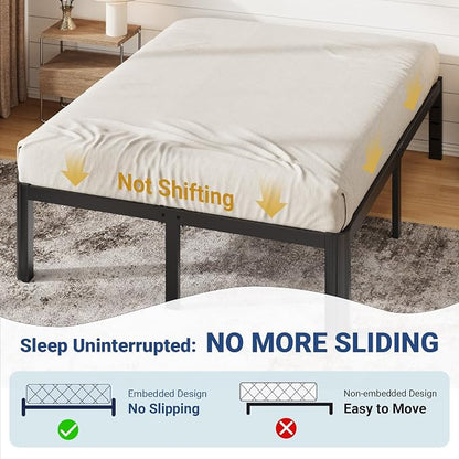 Allewie Metal Queen Bed Frame, 14 Inch 3500LBS Heavy Duty Platform Bed with Rounded Corner & Under Bed Storage, No Box Spring Needed, Noise Free, Easy Assembly, Black