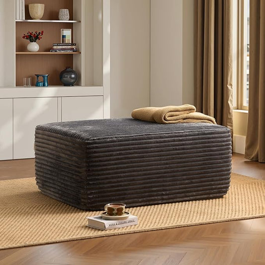ovios 37" Plush Corduroy Ottoman, Upholstered Cloud Ottoman for Boneless Couch in a Box, Modular Sectional Couches for Living Room Bedroom, Compressed Memory Foam, No Assembly Require, Grey