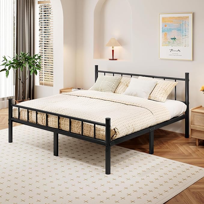 zizin Full Size Metal Bed Frame with Headboard & Footboard 14 Inch Metal Platform Mattress Foundation Support with Steel Slat, Under Bed Storage, No Box Spring Needed