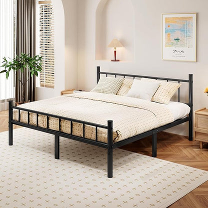 zizin Full Size Metal Bed Frame with Headboard & Footboard 14 Inch Metal Platform Mattress Foundation Support with Steel Slat, Under Bed Storage, No Box Spring Needed
