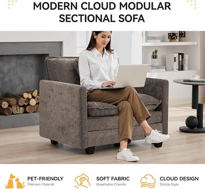 WUTUTUEE 41'' Modern Chenille Oversized Chair, Upholstered Accent Living Room Chair with Extra Thicked Deep Seat, Single Lounge Chair for Bedroom, Small Apartment, Brown