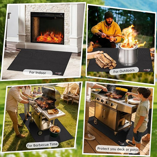 DocSafe Large Under Grill Mat 48" Square Fire Pit Mat,4 Layers Fireproof Grill Pads Protect for Deck,Patio,Outdoor Charcoal,Smokers,Wood Floor,Indoor Fireplace,Reusable Oil-Proof＆Waterproof,Black