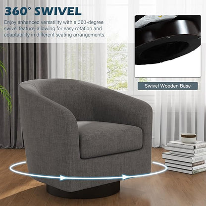Swivel Barrel Accent Chair, Fabric Upholstered Armchair Modern Round Club Arm Chair for Living Room, Comfy Single Sofa Seating Bedroom Side Reading Seat for Home Office - Gray