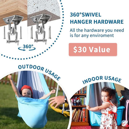 OUTREE Sensory Swing, Double Layer Therapy Swing with 360° Swivel Hanger, Healing & Relaxing Cuddle Sensory Swing for Kids and Adults with Autism, ADHD, Sensory Processing Disorder(Blue and Gray)