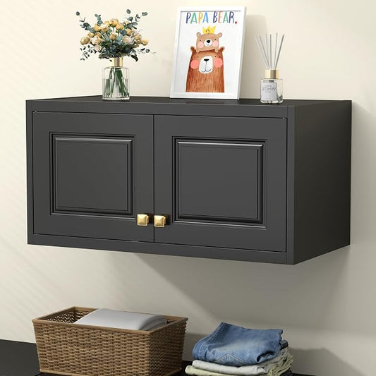 UNICOLY 15" Wall Mounted Storage Cabinet, Small Armoire Wardrobe Closet, Small Hanging Cabinet for Bedroom School, Employee, Gym, Armarios De Ropa para Dormitorio, Assembly Required, Black