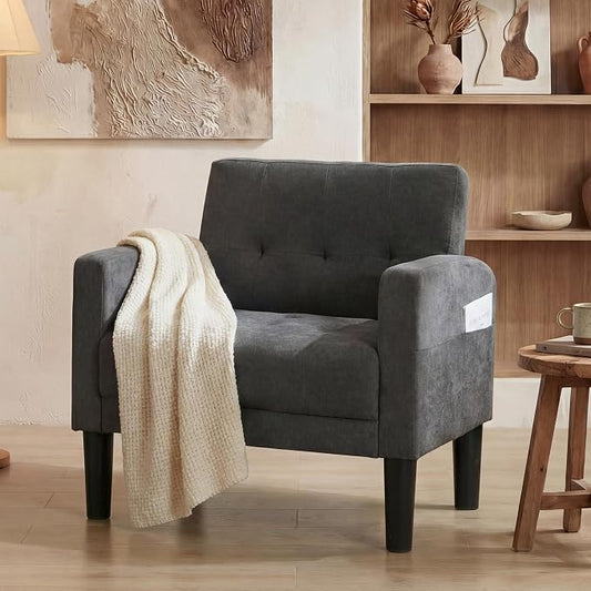 TYBOATLE Accent Chair, Living Room Chairs, Cozy Tufted Mid Century Modern Accent Chairs with Arms for Bedroom, Comfy Reading Arm Chair,Small Chairs for Small Spaces,Living Room,Office (1, Dark Grey)
