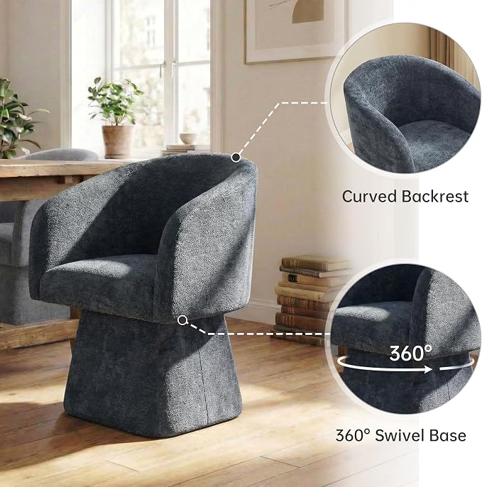 VKNOW Upholstered Swivel Dining Chairs Set of 4, Modern Dining Room Chairs with Barrel Back, Accent Arm Chair for Dining Room, Living Room, Bedroom, Vanity, Blue